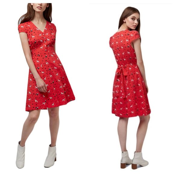 Louche Dresses & Skirts - Louche Cathleen Retro vintage style dog print tea dress in red Size 12 NWOT!